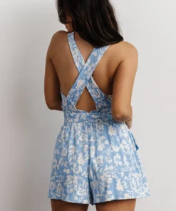 SL Boho Leda Romper | Light Blue + White Floral 14 SL Boho Leda Romper | Light Blue + White Floral