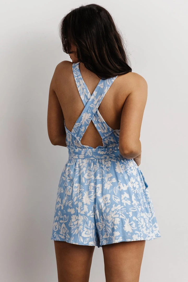 SL Boho Leda Romper | Light Blue + White Floral 7 SL Boho Leda Romper | Light Blue + White Floral