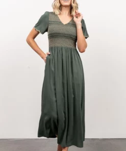 POL Leeds Smocked Maxi Dress | Green