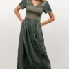 POL Leeds Smocked Maxi Dress | Green