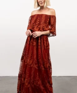 BB Custom Leon Off Shoulder Maxi Dress | Rust Dresses