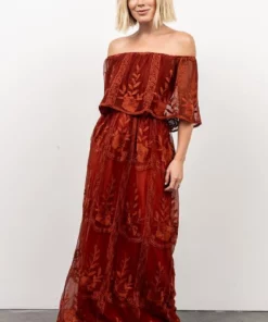 BB Custom Leon Off Shoulder Maxi Dress | Rust Dresses