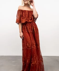 BB Custom Leon Off Shoulder Maxi Dress | Rust Dresses