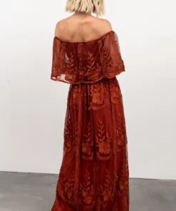 BB Custom Leon Off Shoulder Maxi Dress | Rust Dresses