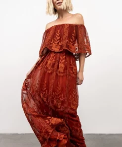 BB Custom Leon Off Shoulder Maxi Dress | Rust Dresses