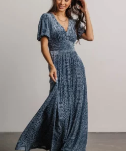 BB Custom Leslie Embossed Velvet Maxi | Blue