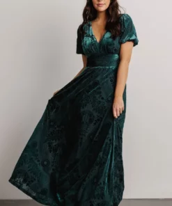 BB Custom Dresses Leslie Embossed Velvet Maxi | Emerald 14 BB Custom Dresses Leslie Embossed Velvet Maxi | Emerald