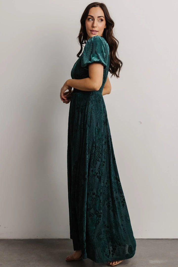 BB Custom Dresses Leslie Embossed Velvet Maxi | Emerald 6 BB Custom Dresses Leslie Embossed Velvet Maxi | Emerald
