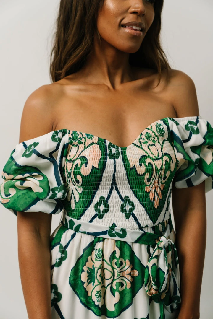 FT Dresses Lisandro Puff Sleeve Midi Dress | Ivory + Green Multi Print 7 FT Dresses Lisandro Puff Sleeve Midi Dress | Ivory + Green Multi Print