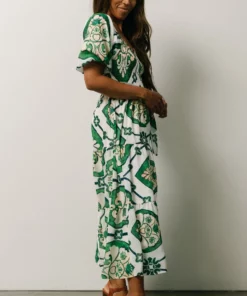 FT Dresses Lisandro Puff Sleeve Midi Dress | Ivory + Green Multi Print 13 FT Dresses Lisandro Puff Sleeve Midi Dress | Ivory + Green Multi Print