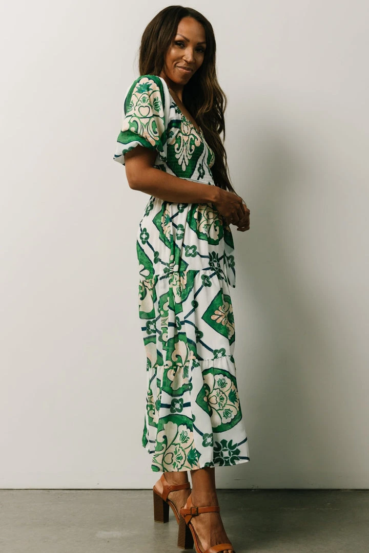 FT Dresses Lisandro Puff Sleeve Midi Dress | Ivory + Green Multi Print 6 FT Dresses Lisandro Puff Sleeve Midi Dress | Ivory + Green Multi Print