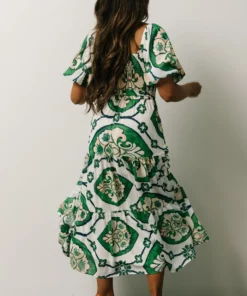 FT Dresses Lisandro Puff Sleeve Midi Dress | Ivory + Green Multi Print 10 FT Dresses Lisandro Puff Sleeve Midi Dress | Ivory + Green Multi Print