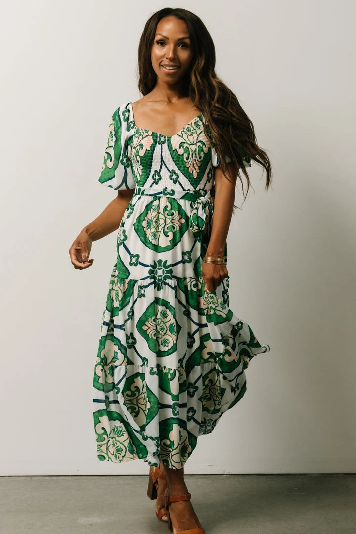 FT Dresses Lisandro Puff Sleeve Midi Dress | Ivory + Green Multi Print 8 FT Dresses Lisandro Puff Sleeve Midi Dress | Ivory + Green Multi Print