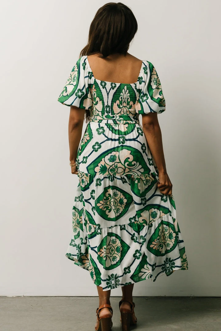 FT Dresses Lisandro Puff Sleeve Midi Dress | Ivory + Green Multi Print 4 FT Dresses Lisandro Puff Sleeve Midi Dress | Ivory + Green Multi Print