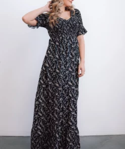POL Lotta Smocked Maxi Dress | Black Floral Dresses