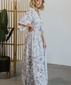 BB Custom Luca Jacquard Kimono Maxi Dress | Blue Camel