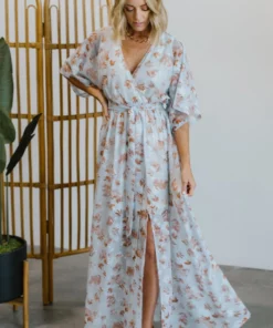 BB Custom Luca Jacquard Kimono Maxi Dress | Blue Camel