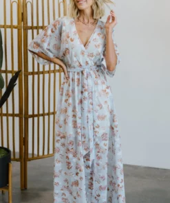 BB Custom Luca Jacquard Kimono Maxi Dress | Blue Camel