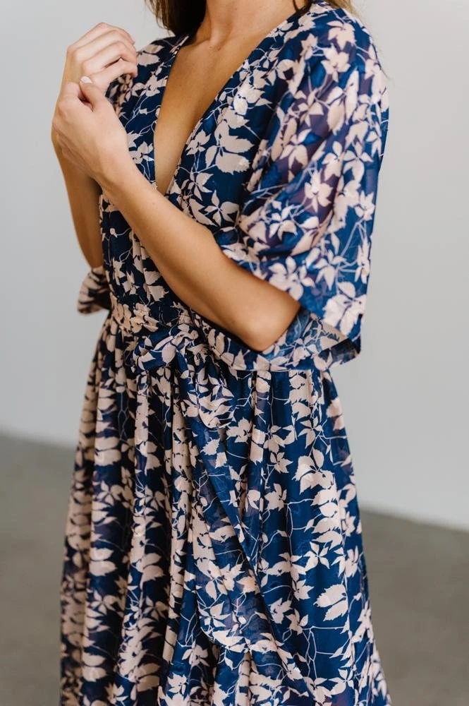 BB Custom Luca Jacquard Kimono Maxi Dress | Blue + Pink Floral Dresses 8 BB Custom Luca Jacquard Kimono Maxi Dress | Blue + Pink Floral Dresses