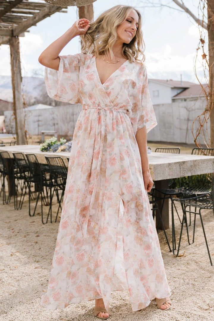 BB Custom Luca Jacquard Kimono Maxi Dress | Pastel Floral Dresses 1 BB Custom Luca Jacquard Kimono Maxi Dress | Pastel Floral Dresses