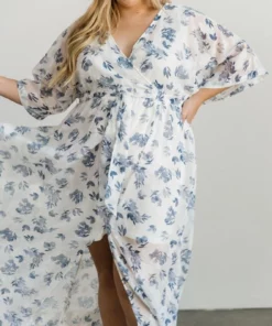 BB Custom Luca Jacquard Kimono Maxi Dress | Slate Blue Dresses