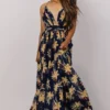 RR Lyla V Neck Maxi Dress | Navy + Gold Multi Floral