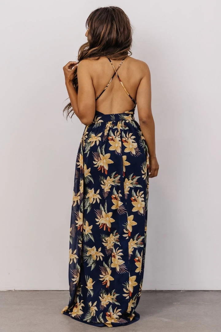 RR Lyla V Neck Maxi Dress | Navy + Gold Multi Floral 4 RR Lyla V Neck Maxi Dress | Navy + Gold Multi Floral