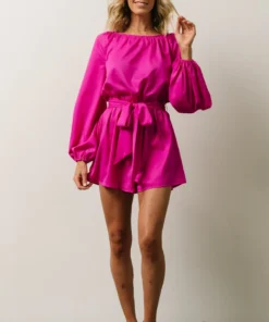 FT Vacation Madrigal Peasant Romper | Magenta
