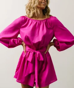 FT Vacation Madrigal Peasant Romper | Magenta