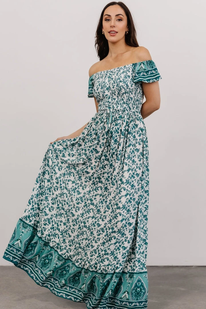 DD Dresses Mae Off Shoulder Maxi Dress | Teal Floral 1 DD Dresses Mae Off Shoulder Maxi Dress | Teal Floral