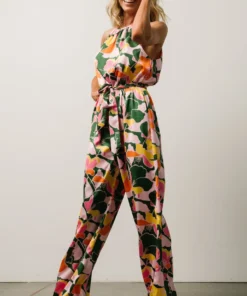 SL Mallory High Neck Jumpsuit | Pink + Green Multi Floral