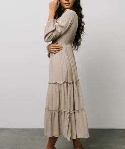 HAY Dresses Marcus Tiered Dotted Midi Dress | Beige