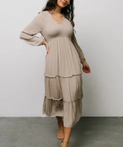 HAY Dresses Marcus Tiered Dotted Midi Dress | Beige