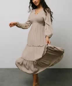 HAY Dresses Marcus Tiered Dotted Midi Dress | Beige