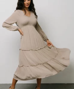 HAY Dresses Marcus Tiered Dotted Midi Dress | Beige