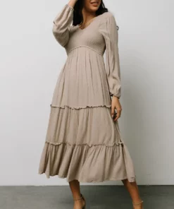 HAY Dresses Marcus Tiered Dotted Midi Dress | Beige