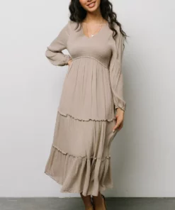 HAY Dresses Marcus Tiered Dotted Midi Dress | Beige