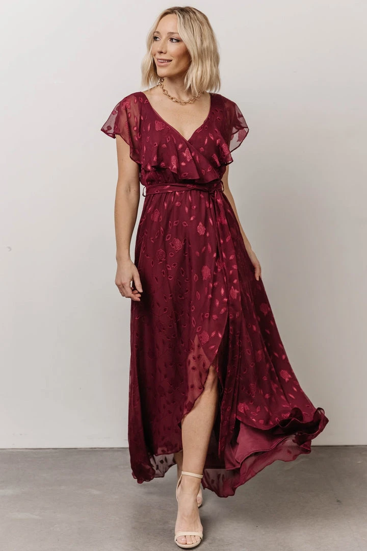 BB Custom Marion Jacquard Ruffle Maxi Dress | Merlot 10 BB Custom Marion Jacquard Ruffle Maxi Dress | Merlot
