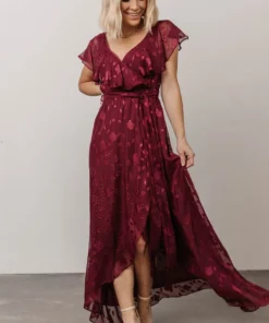 BB Custom Marion Jacquard Ruffle Maxi Dress | Merlot 20 BB Custom Marion Jacquard Ruffle Maxi Dress | Merlot