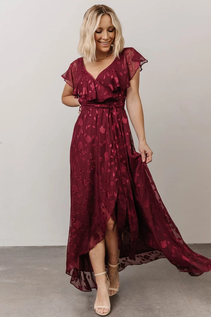 BB Custom Marion Jacquard Ruffle Maxi Dress | Merlot 9 BB Custom Marion Jacquard Ruffle Maxi Dress | Merlot