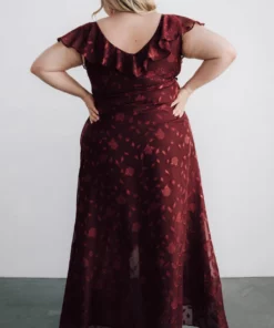 BB Custom Marion Jacquard Ruffle Maxi Dress | Merlot 17 BB Custom Marion Jacquard Ruffle Maxi Dress | Merlot