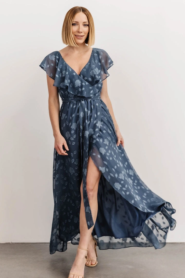 BB Custom Dresses Marion Jacquard Ruffle Maxi Dress | Pacific Blue 3 BB Custom Dresses Marion Jacquard Ruffle Maxi Dress | Pacific Blue