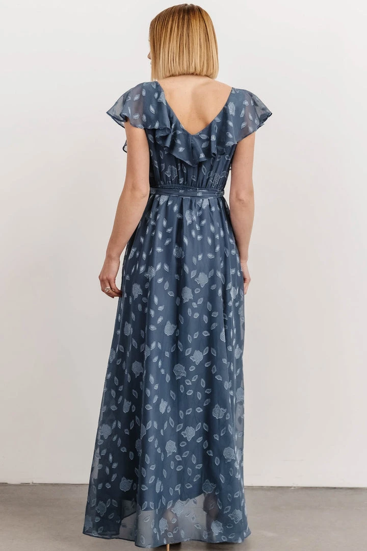 BB Custom Dresses Marion Jacquard Ruffle Maxi Dress | Pacific Blue 7 BB Custom Dresses Marion Jacquard Ruffle Maxi Dress | Pacific Blue