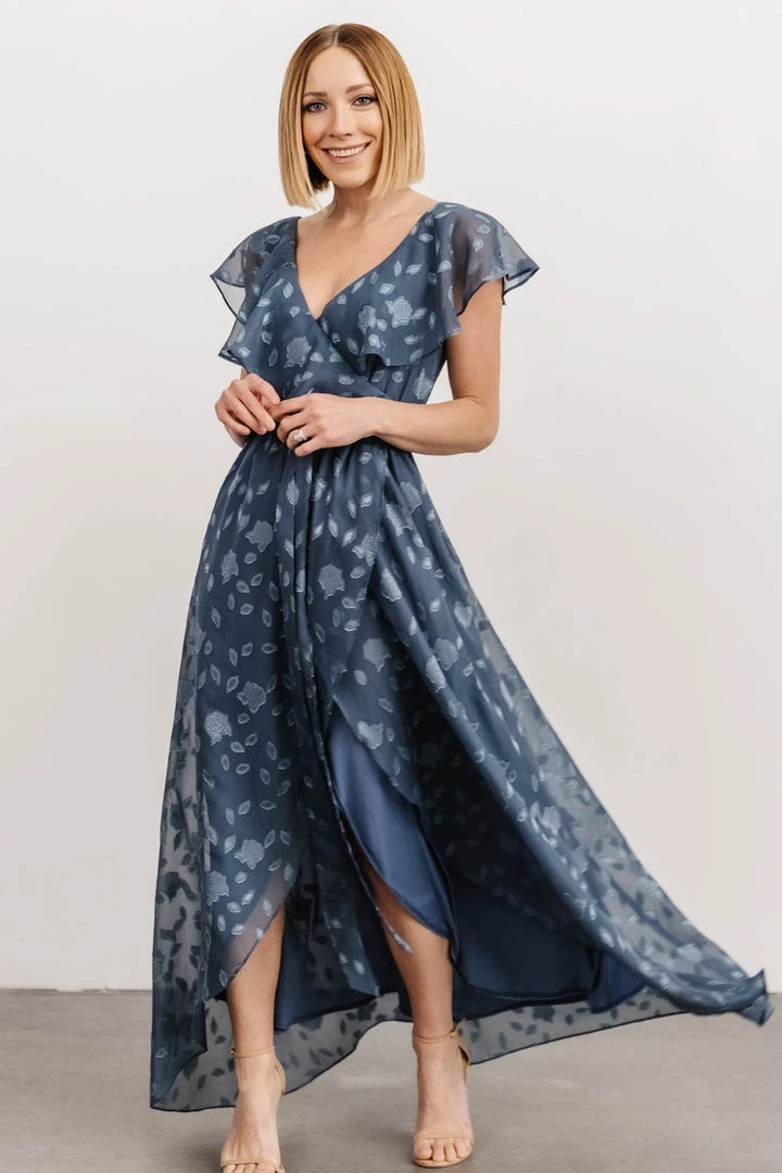 BB Custom Dresses Marion Jacquard Ruffle Maxi Dress | Pacific Blue 2 BB Custom Dresses Marion Jacquard Ruffle Maxi Dress | Pacific Blue