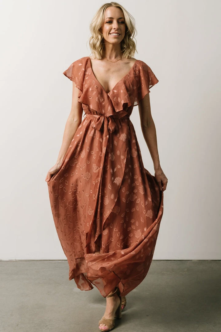 BB Custom Marion Jacquard Ruffle Maxi Dress | Rosy Brown Dresses 4 BB Custom Marion Jacquard Ruffle Maxi Dress | Rosy Brown Dresses