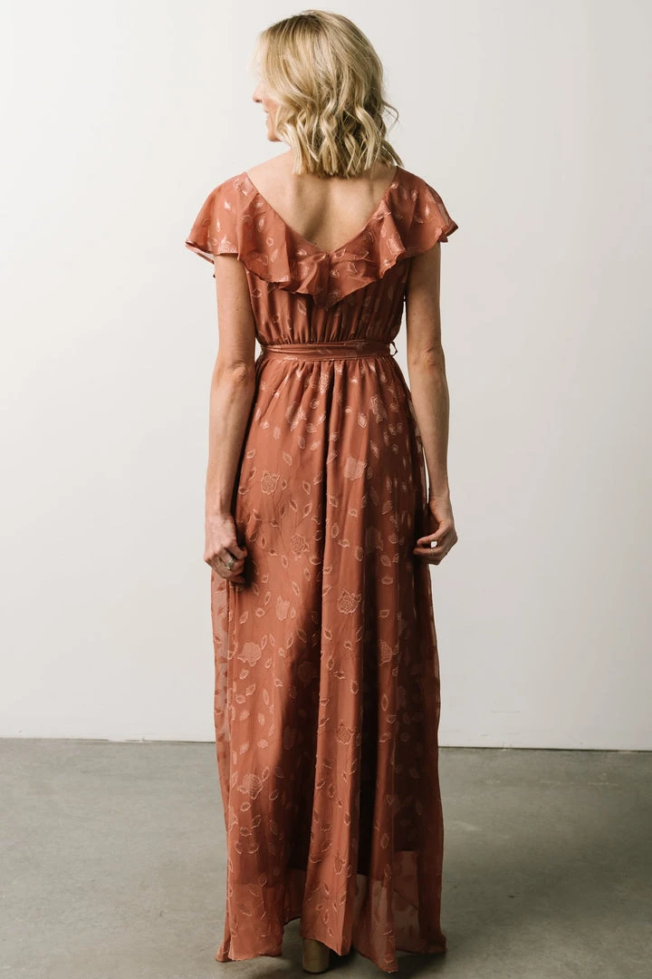 BB Custom Marion Jacquard Ruffle Maxi Dress | Rosy Brown Dresses 7 BB Custom Marion Jacquard Ruffle Maxi Dress | Rosy Brown Dresses