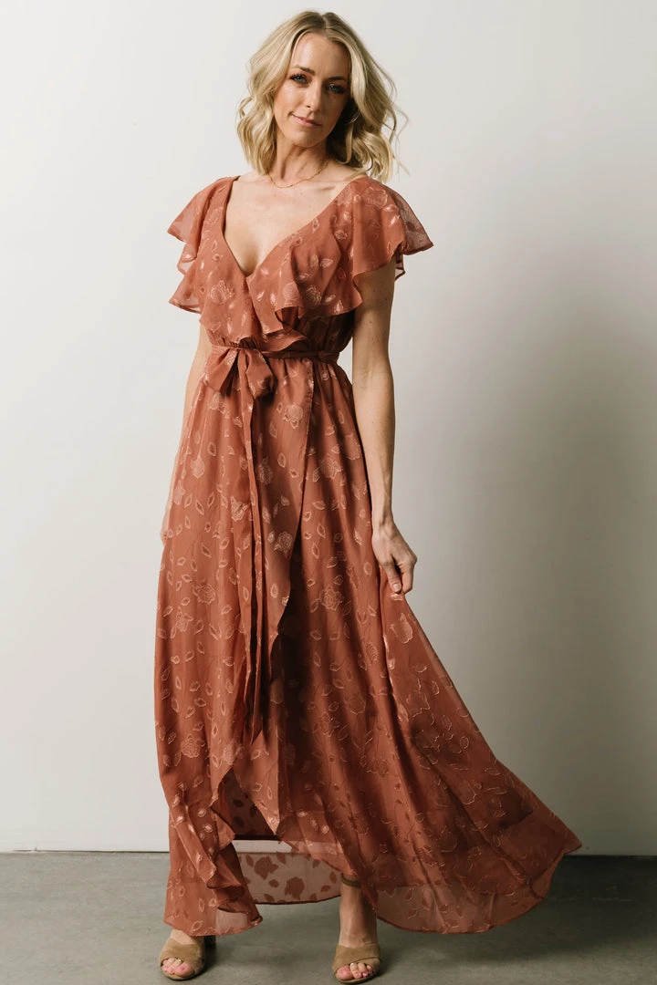 BB Custom Marion Jacquard Ruffle Maxi Dress | Rosy Brown Dresses 1 BB Custom Marion Jacquard Ruffle Maxi Dress | Rosy Brown Dresses