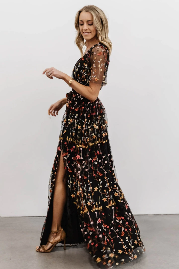 BB Custom Dresses Marseille Embossed Maxi Dress | Black Multi Floral 3 BB Custom Dresses Marseille Embossed Maxi Dress | Black Multi Floral