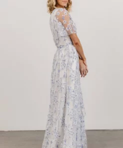 BB Custom Marseille Embossed Maxi Dress | Blue Blossom