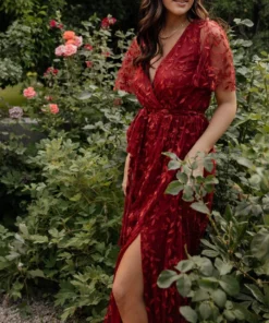 BB Custom Marseille Embossed Maxi Dress | Crimson